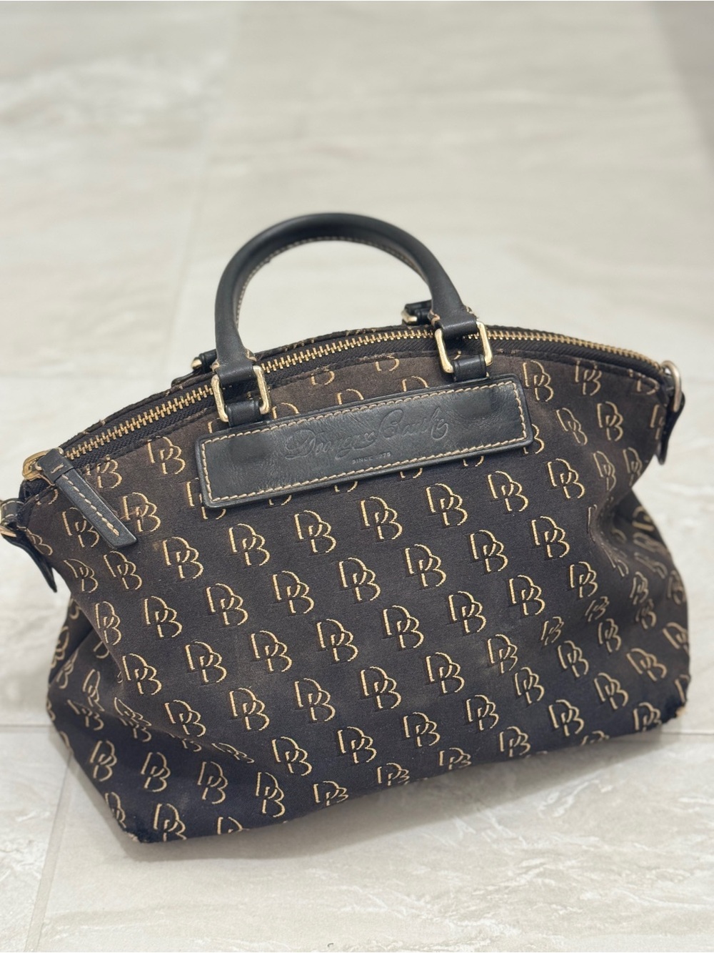 Dooney & Bourke Brown and Tan Logo Satchel